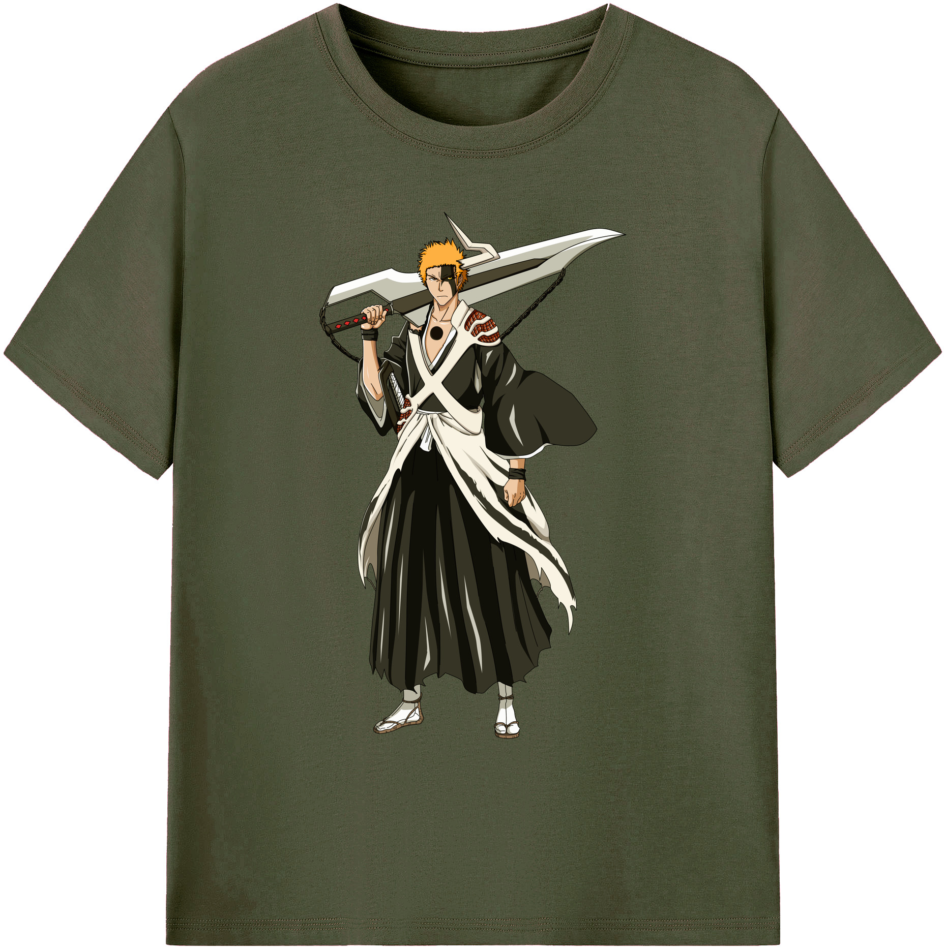 （画像用） ブリーチ 黒崎一護（くろさき いちご）BLEACH Kurosaki Ichigo 綿100％ メンズ半袖Tシャツ｜肌触りやわらか＆通気性